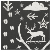 動物素朴線熊の鹿キツネウッドランドパターン ファブリック (クローズアップ)