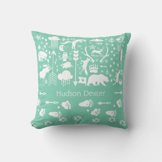 動物素朴線熊の鹿フクロウの木地模様 クッション (正面)