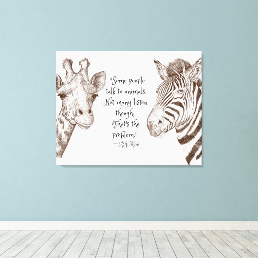 動物聞に引用文キリンとゼブラ キャンバスプリント (インサイチュ (ウッドフロア))