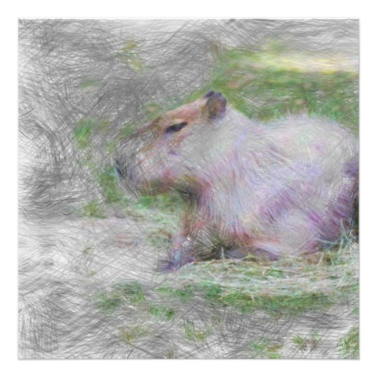 動物芸術的のカピバラ フォトプリント            (正面)