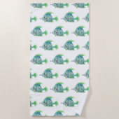 動物芸術的の水彩青い熱帯魚 ビーチタオル (正面)