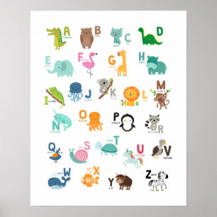 動物落書きアルファベット ポスター