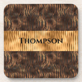 動物虎の名前プリント金ゴールドメタリック コースター (正面)