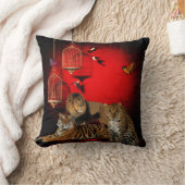 動物虎ヒョウ獅子鳥赤プリント クッション (ブランケット)