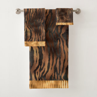 動物虎プリント金ゴールドエレガント金属ガラス バスタオルセット