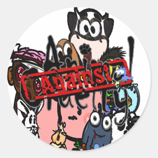 動物虐待に対するスティッカー ラウンドシール (正面)