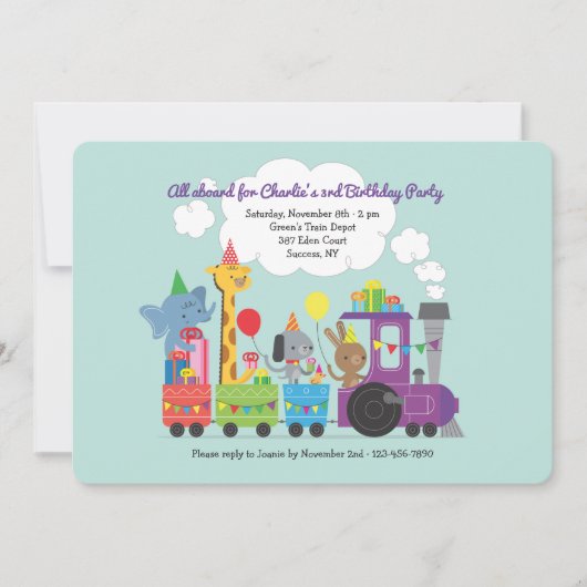 動物誕生日トレイン招待状 招待状 (正面)