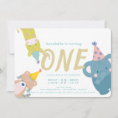 動物象金ゴールドグリッター1st誕生日 招待状 (正面)