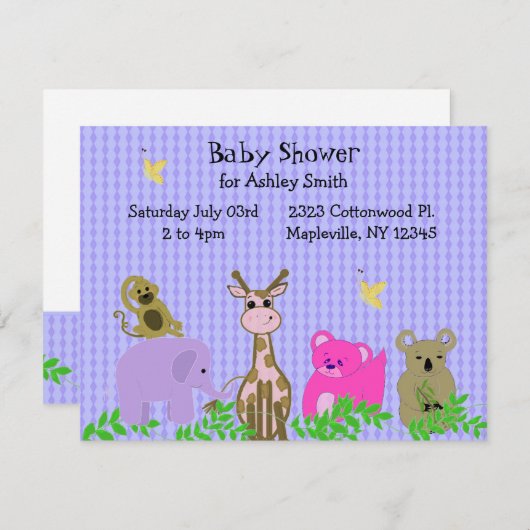 動物赤ちゃんシャワー招待状 招待状 (正面/裏面)