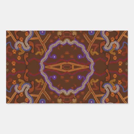 動物跡のあるオーストラリア先住民の歩道 長方形シール (正面)