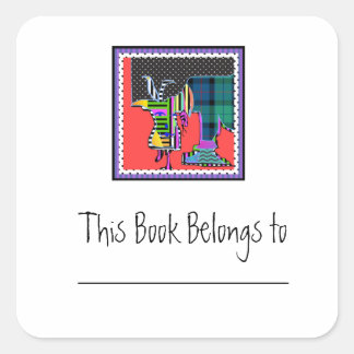 動物違うの蔵書票シール スクエアシール