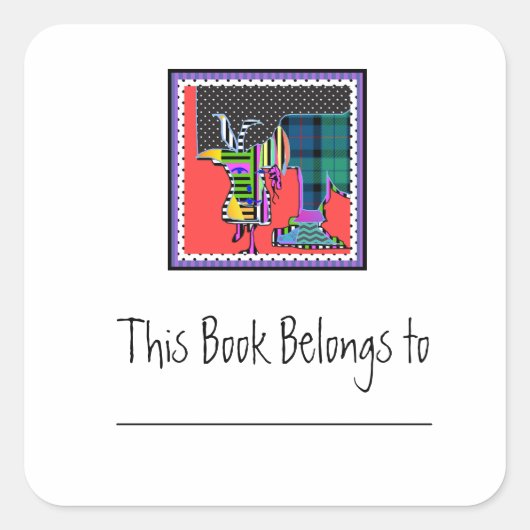 動物違うの蔵書票シール スクエアシール (正面)