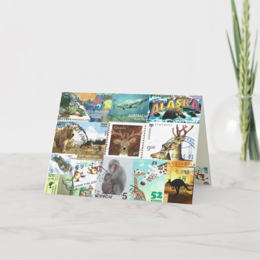 動物郵便切手国際的コラージカード カード (正面)