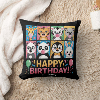動物野生動物の誕生日パーティー動物園おもしろい日 クッション