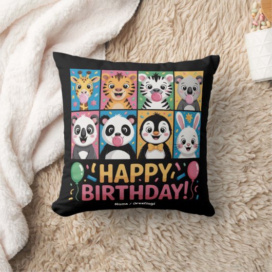 動物野生動物の誕生日パーティー動物園おもしろい日 クッション (ブランケット)