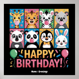 動物野生動物の誕生日パーティー動物園おもしろい日 ポスター