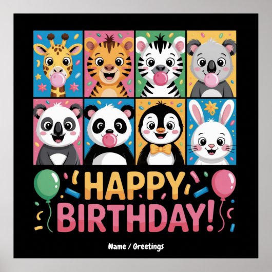動物野生動物の誕生日パーティー動物園おもしろい日 ポスター (正面)