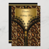 動物金ゴールドコルセットブラックレース誕生日パーティー 招待状 (正面/裏面)