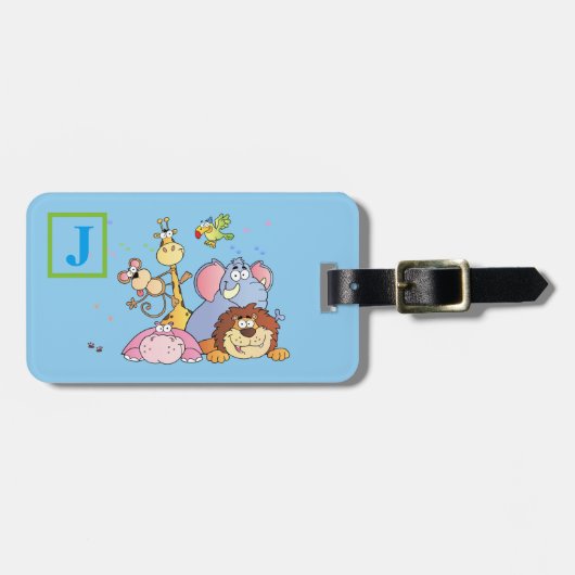 動物青い荷物タグ付きイニシャル ラゲッジタグ (正面横)