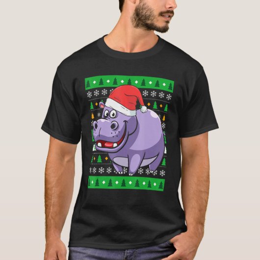 動物飼育員エジプト動物ヒッポ醜いクリスマス Tシャツ (正面)