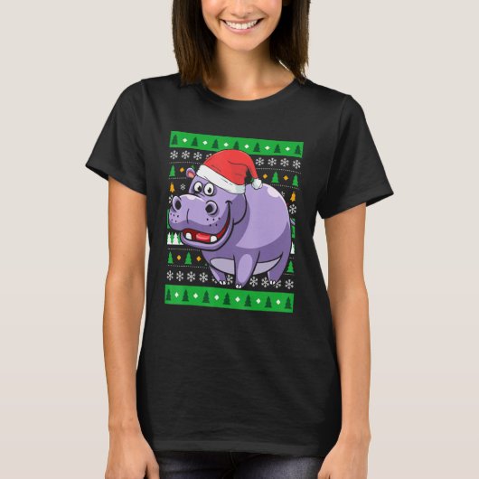 動物飼育員エジプト動物ヒッポ醜いクリスマス Tシャツ (正面)