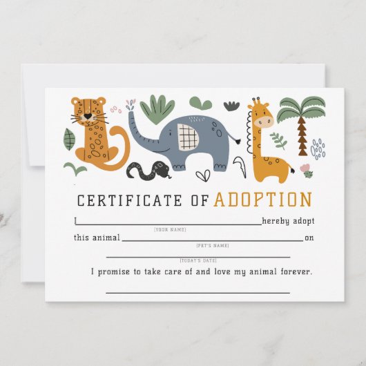 動物養子認定証2人の野生のサファリの子供 招待状 (正面)