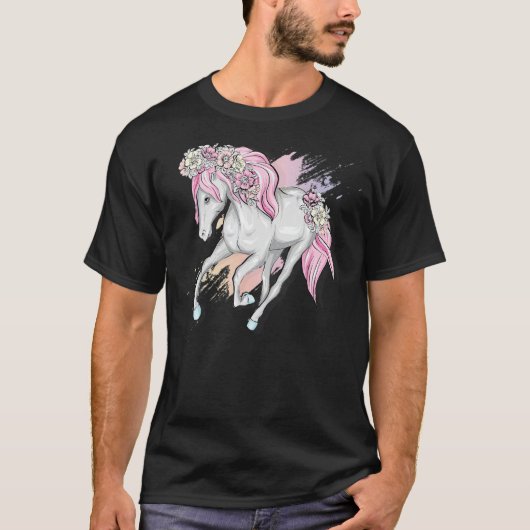 動物馬用の花花付き馬 Tシャツ (正面)