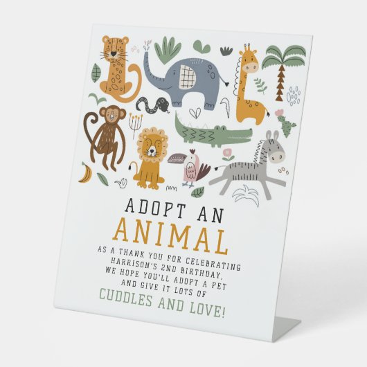 動物2頭の野生のサファリ誕生日を採用する 台座サイン (正面)