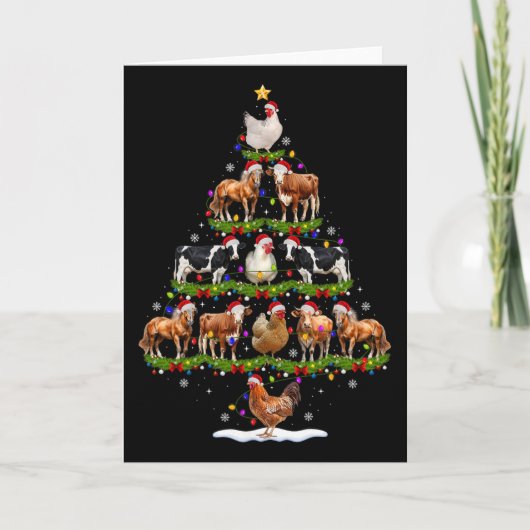 動物 クリスマスツリーライト 鶏 牛 ヤギ 農場 カード (正面)