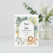 動物，ジャングル幼児のための最初の誕生日招待状 インビテーションポストカード (スタンド正面)