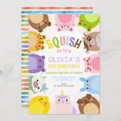 動物 スクイッシュ ガール 誕生日 招待状 (正面/裏面)