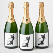 動物，ネコ，ネコ，動物，ペット，ネコ，トラ，野生猫，ネコ スパークリングワインラベル (ボトル)