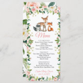 動物 & フラッシュピンクの花のベビーシャワーフラットメニュー メニュー (正面/裏面)