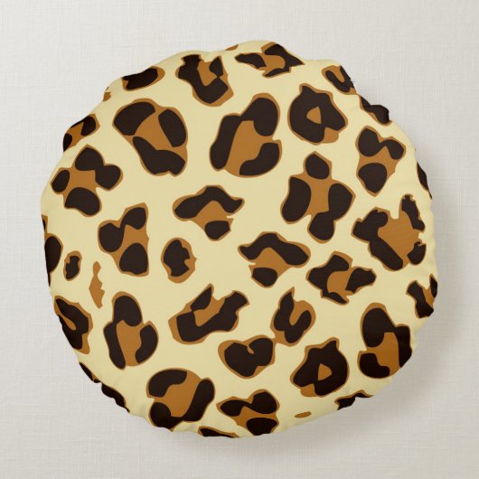 動物|ブラウンのヒョウの皮のプリントの円形の枕 ラウンドクッション (裏面)
