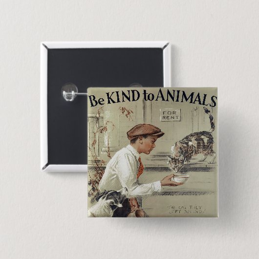 動物-ヴィンテージポスターに親切があって下さい 缶バッジ (正面&裏面)