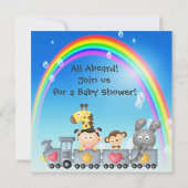 動物、女の子、列車 & レインボー ベイビー シャワー 招待状 (裏面)