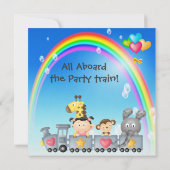 動物、女の子、列車 & 虹の誕生日パーティー 招待状 (裏面)
