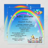 動物、女の子、電車、レインボーベビーシャワー 招待状 (正面/裏面)