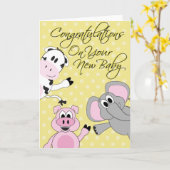 動物 – 新生児グリーティングカード カード (黄色い花)