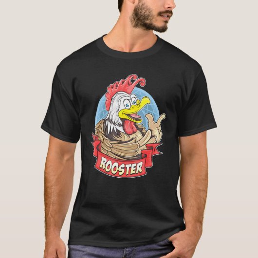 動物 - 顔のあるかわいい笑顔の雄鶏またはめんどり Tシャツ (正面)