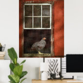 動物 – 鳥 – 窓の中の鶏 ポスター (ホームオフィス)