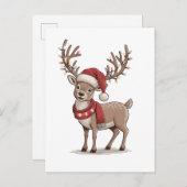 動物 鹿 クリスマス 鹿 サンタ 帽子 イブ インビテーションポストカード (正面/裏面)