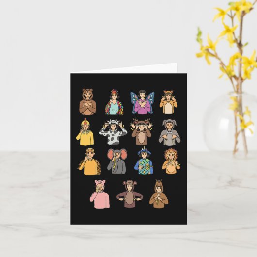 動物 ASL ハンドジェスト 耳の聞こえない人 聴力損失 Awareness カード (黄色い花)