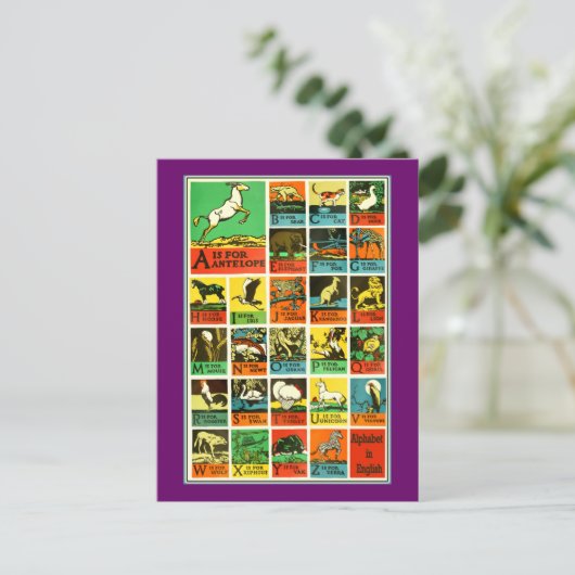動物abcのアルファベットの図表の先生および学習者 ポストカード (スタンド正面)
