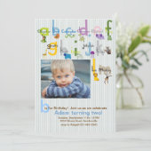 動物ABCの写真の誕生日のパーティの招待状 招待状 (スタンド正面)