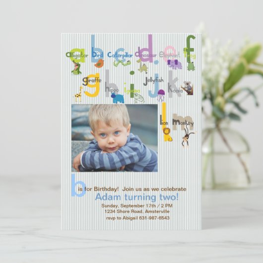 動物ABCの写真の誕生日のパーティの招待状 招待状 (スタンド正面)