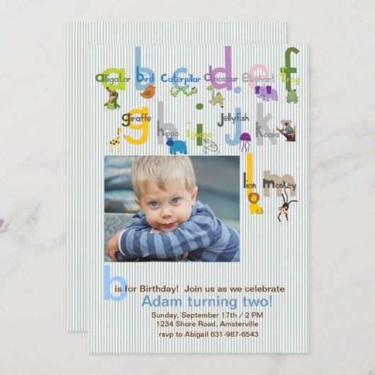 動物ABCの写真の誕生日のパーティの招待状 招待状 (正面/裏面)