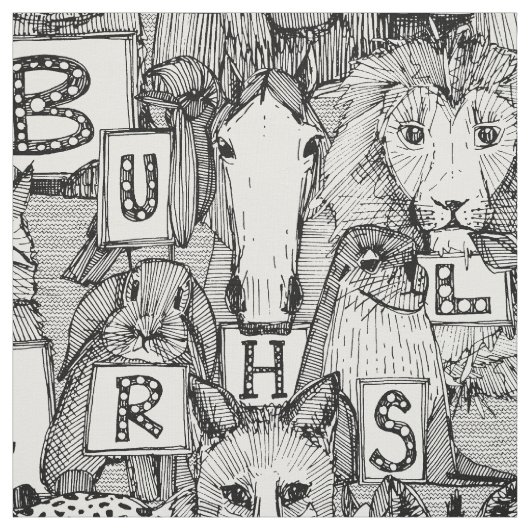 動物ABC白黒 ファブリック (見本)