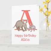 動物ABC Aはアードバルク誕生日カード用 カード (黄色い花)