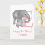 動物ABC Eは象の誕生日カード用 カード (黄色い花)